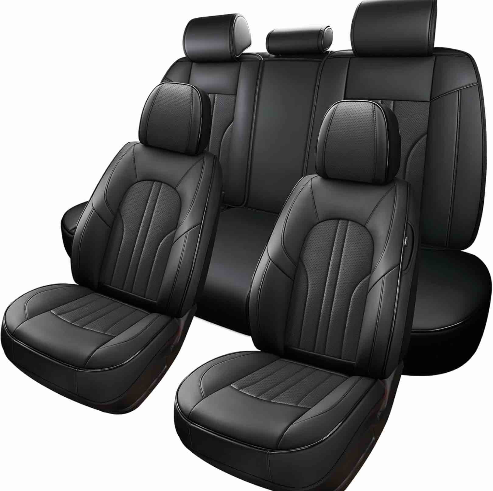 Car Seat Cover Full Set, Leather Car Seat Cover, Waterproof Seat Covers, Car Seat Cushion, Nappa Leather Seat Covers Car Seat Protector Universal Fit Most Cars Black Black Full Set