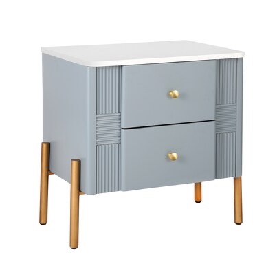 Modern nightstand with 2 storage drawer fluted bedside table with