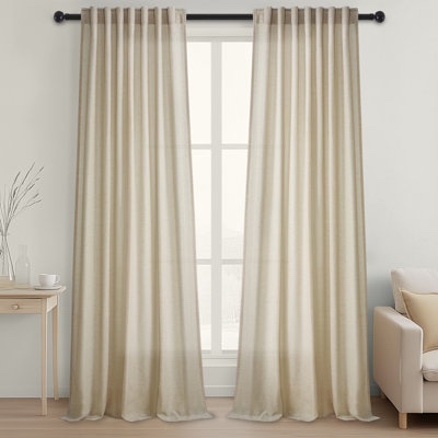 cotton linen blended light filtering curtain back tab hooks drapes 