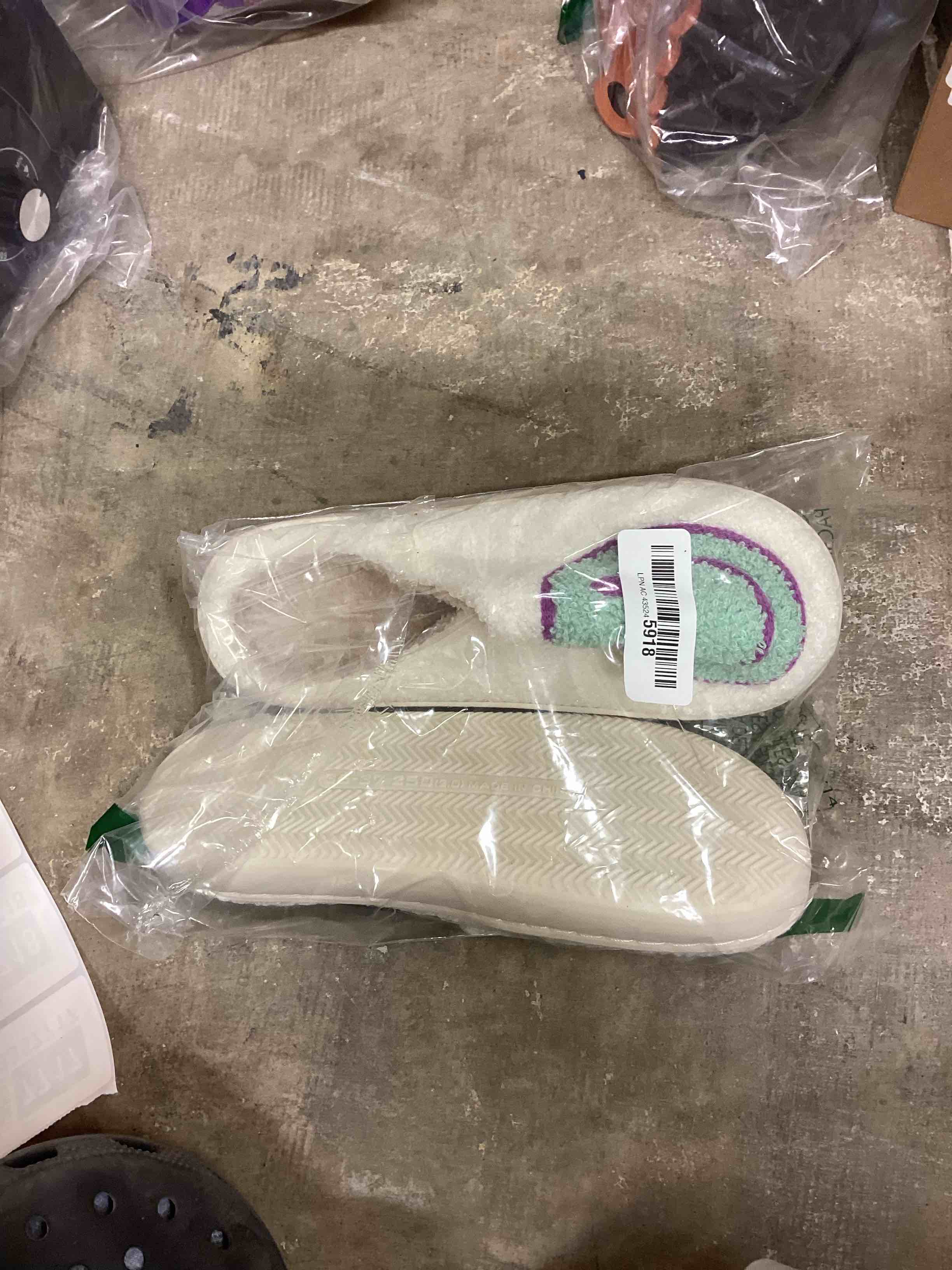 Condition photo showing Good Condition for Cute House Slippers for Women Men with Memory Foam Retro Happy Face Cozy Indoor Outdoor Fuzzy Plush Shoes 4.5-6 Women/4-5.5 Men Blue