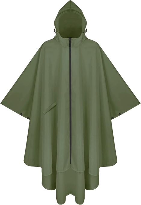 PTEROMY Hooded Rain Poncho for Adult with Pocket and Zipper, Waterproof Lightweight Raincoat for Men and Women