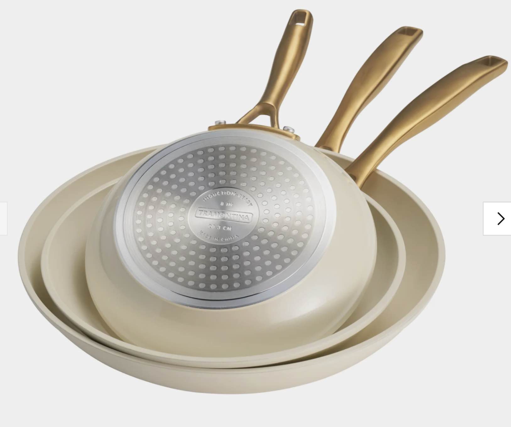 TRAMONTINA 3 Pk. Fry Pans - Alum. Ceramic - Cream