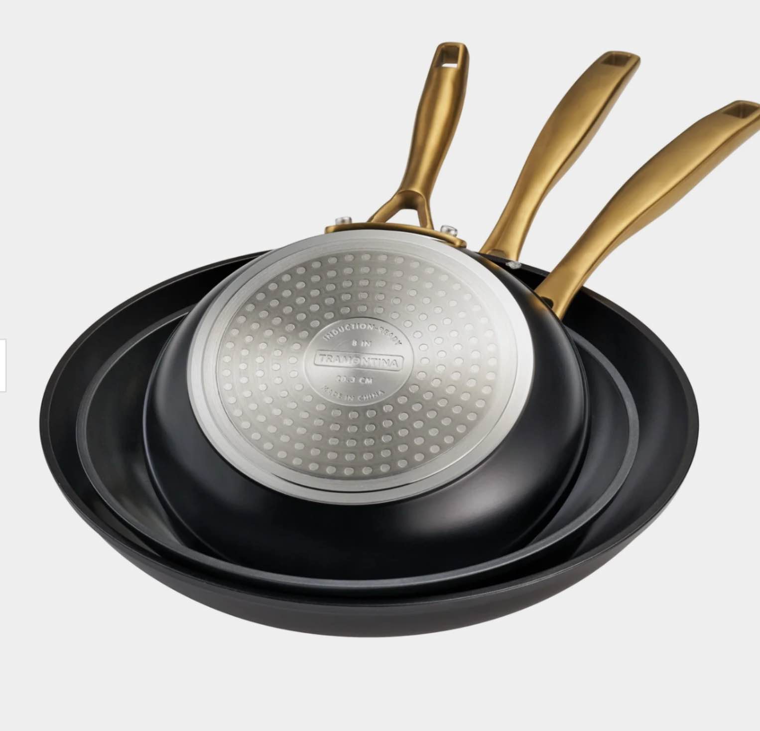 TRAMONTINA 3 Pk. Fry Pans - Alum. Ceramic - Black 