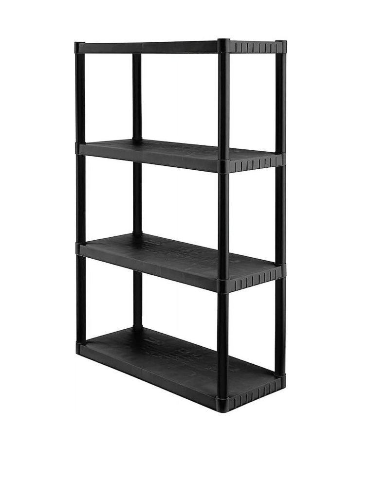 RONOVIA  4-Tier (52.1”H x 34.8”W x 14.6”D) Plastic Storage Shelving Unit (Black), Medium Duty, 75lbs Per Shelf Capacity, Indoor Storage and Organization in Home, Garage, Office with Easy Assembly