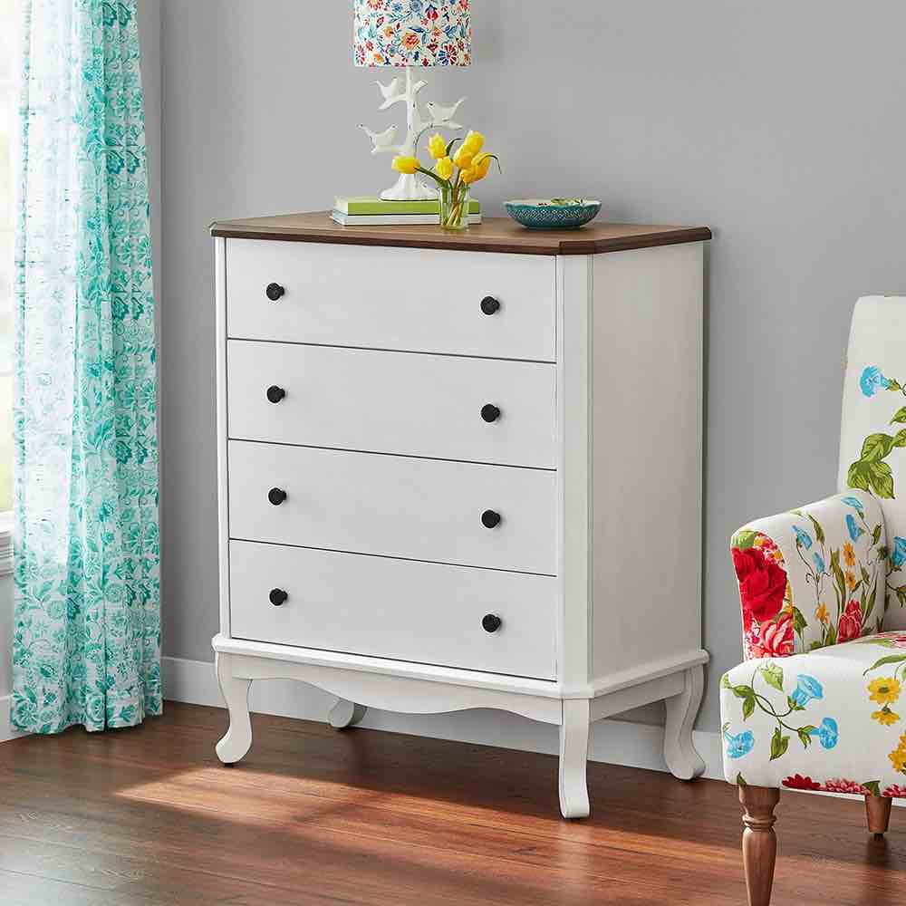 Charlotte 36in White Solid Wood 4-Drawer Dresser