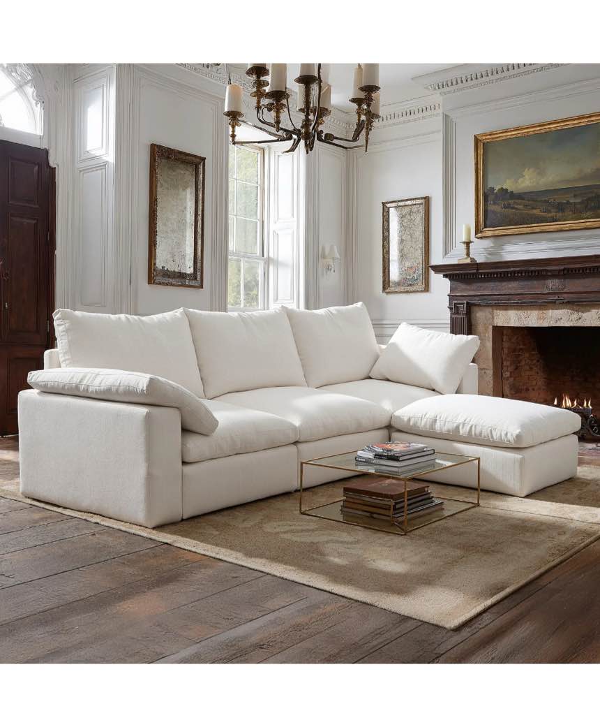 Cloud Couch Modular Sectional Sofa, 110.2" 3-Seater with Ottoman, Deepseat Comfy Fabric Couch for Living Room, White