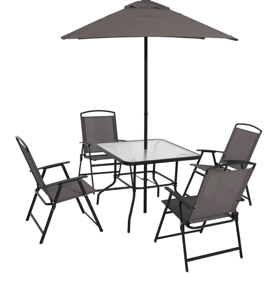 Mainstays Albany Lane 6-Piece Steel Outdoor Patio Dining Set with Umbrella, Gray