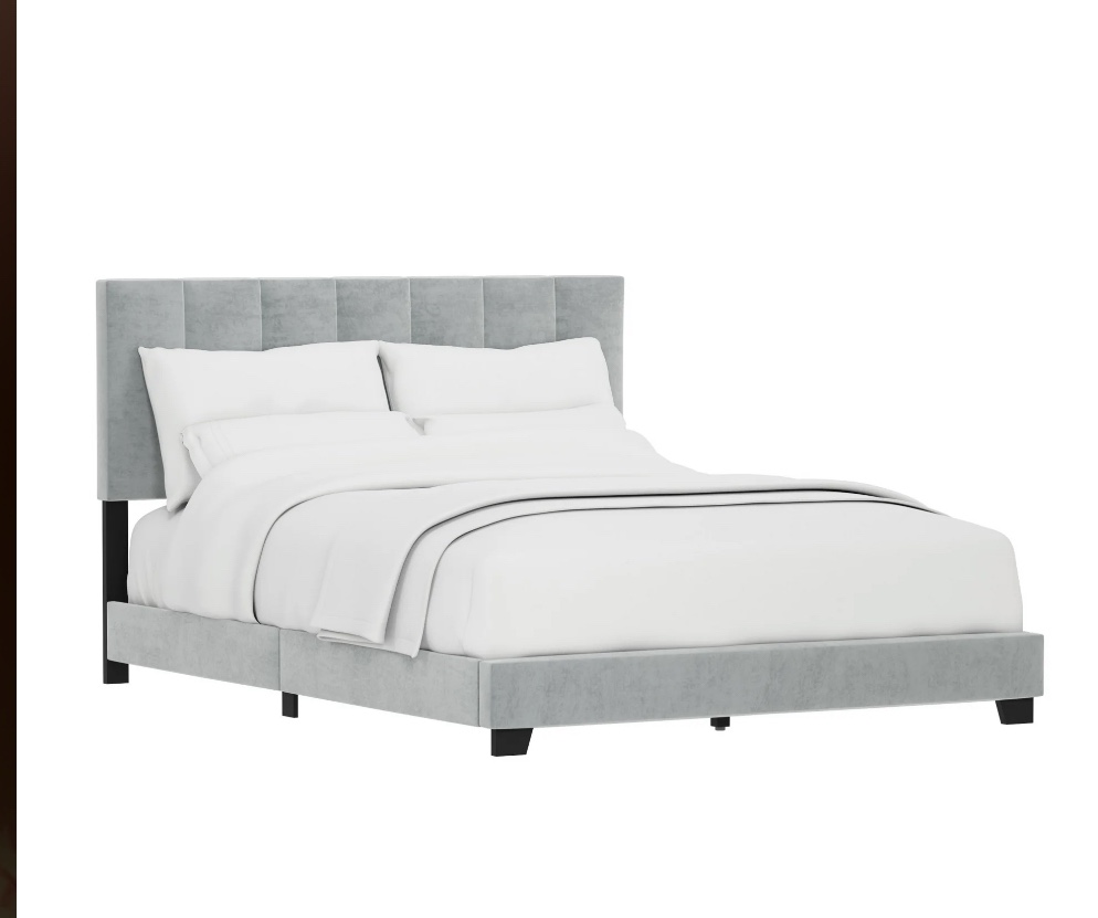 Reece Channel Stitched Upholstered Queen Bed, Platinum, by Hillsdale Living Essentials