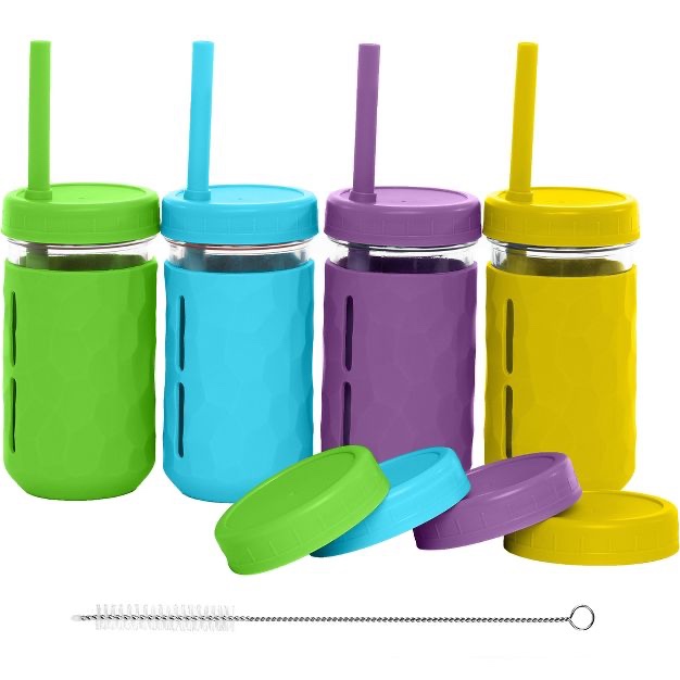 SEE DESCRIPTION. WeeSprout Glass Cups with Lids & Straws, Spill-Resistant Cups for Toddlers & Kids, Set of 2