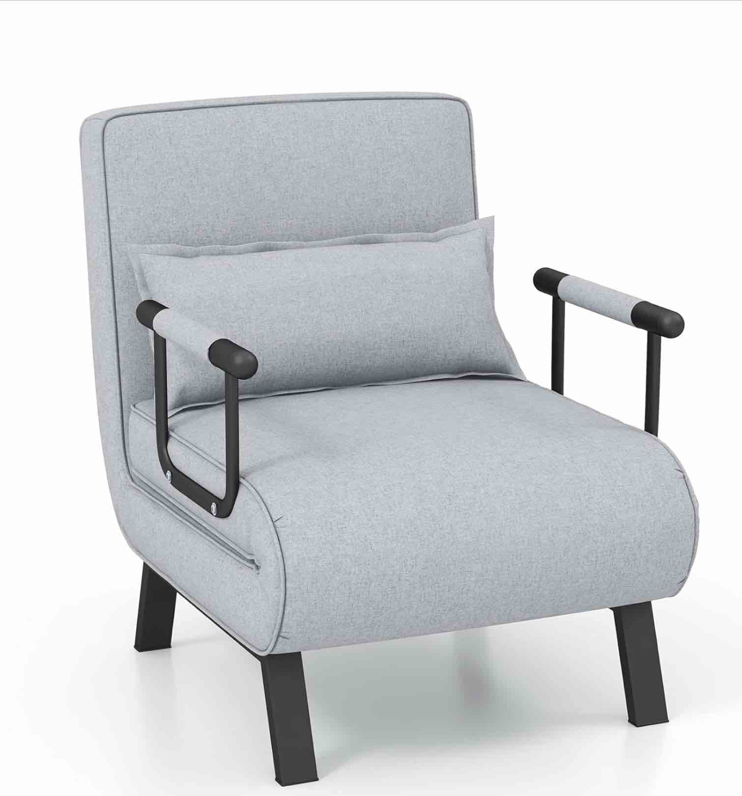 Giantex Convertible Sofa Bed, 4-in-1 Sleeper Chair with Pillow, Modern Recliner Guest Bed with 6 Positions Adjustable Backrest, Metal Legs, Linen Fabric Armchairs for Nursery Living Room Office (Gray)