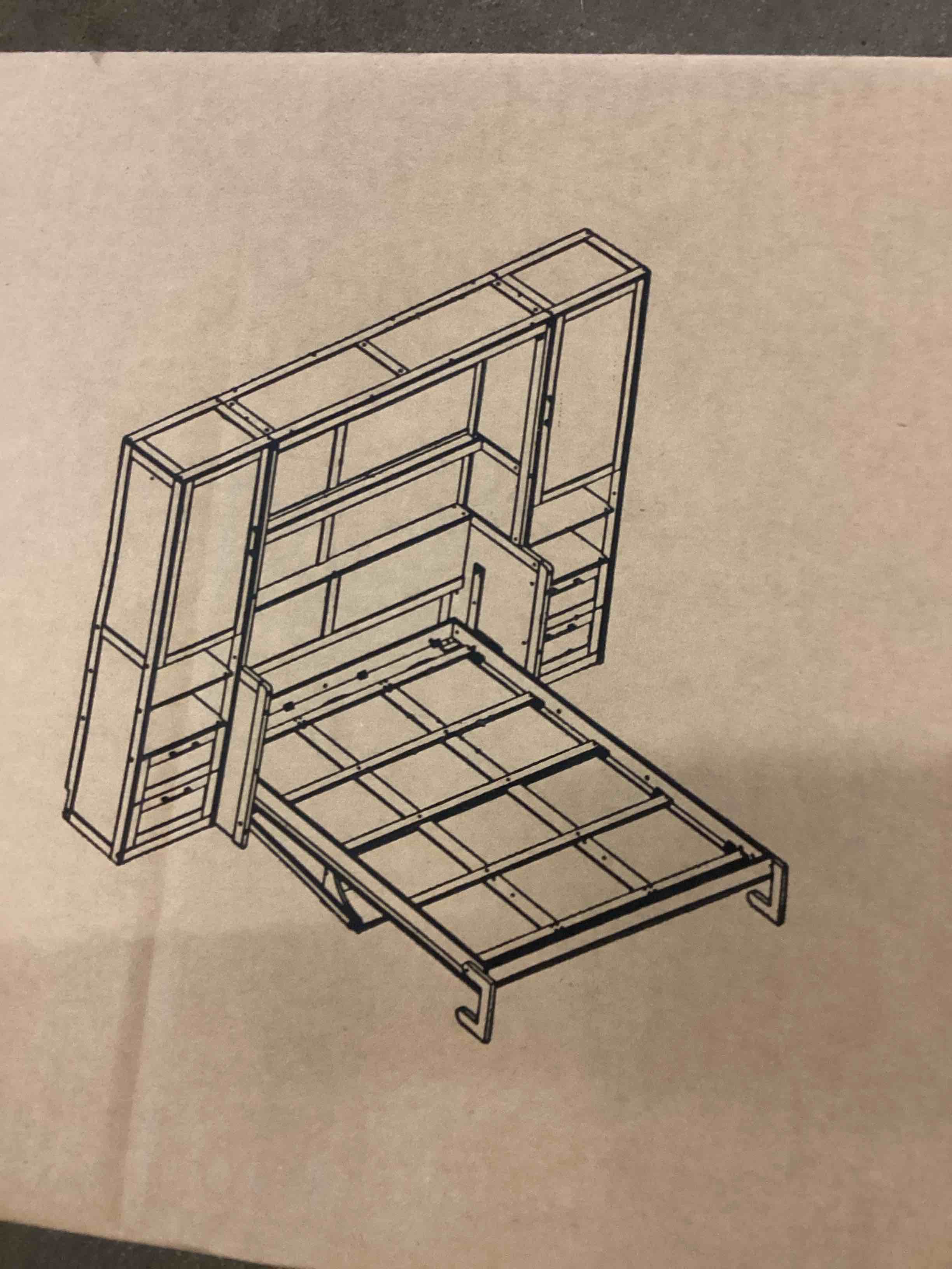 color gray( incomplete only one to pick up) ( 2 of 4)  Merax Queen Size Murphy Bed with Desk Space Saving Wall Bed Frame with Wardrobe, Drawers and Shelves, Folding Platform for Small Spaces, Study, Office,