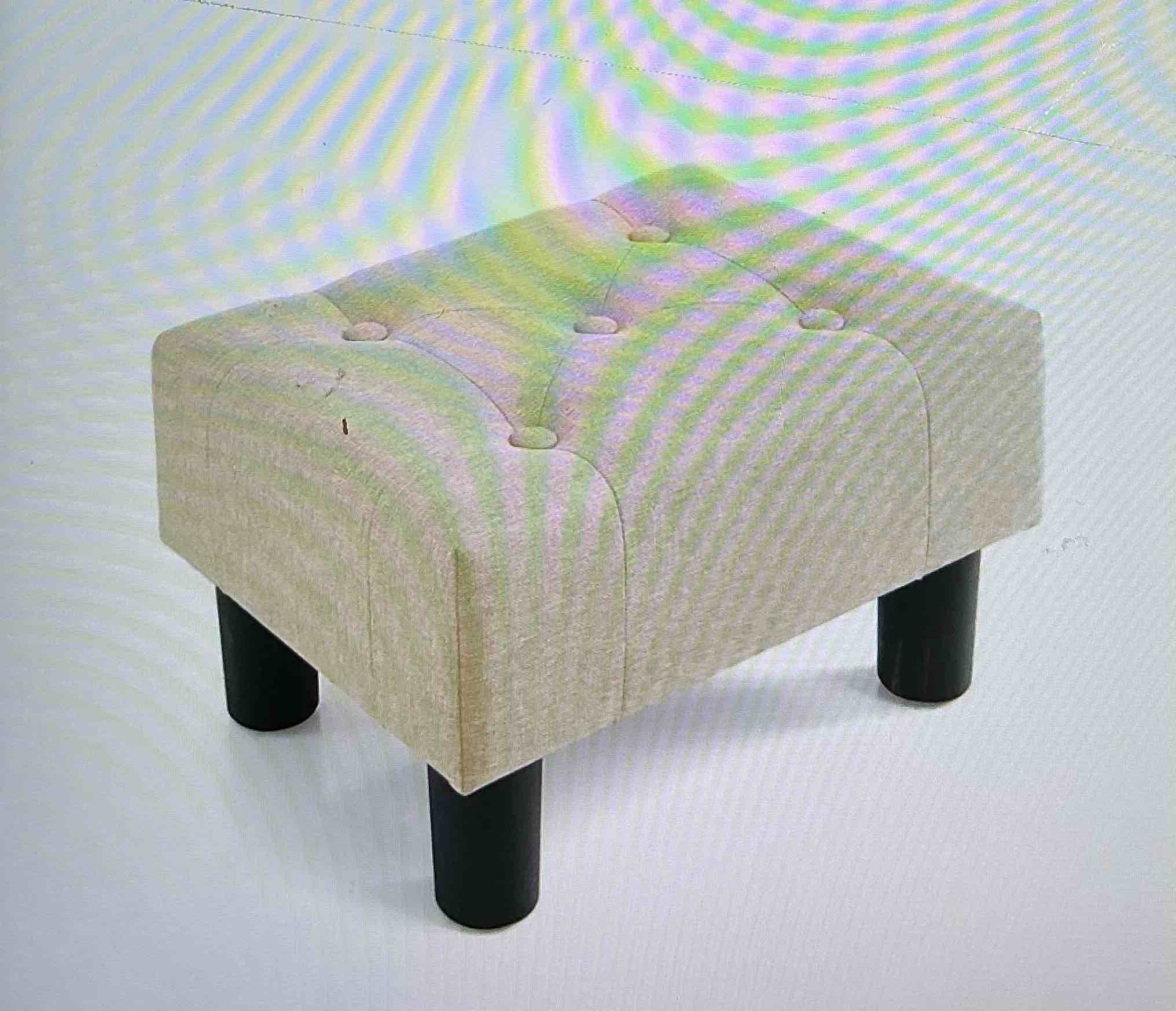 Poofzy Small ottoman stool, linen ottoman footrest with legs, rectangular footrest for sofa, footrest and ottomans, small for living room and entrance (beige)