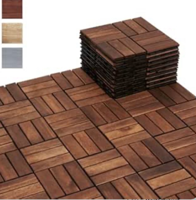 BEEFURNI Acacia Interlocking Deck Tiles (12x12 Pack 10), Acacia Wood Deck Tiles Interlocking Outdoor, Indoor Flooring Mats for Balcony Decor,Patio, Backyard, 1-Year Manufacturer Warranty (Dark Brown)