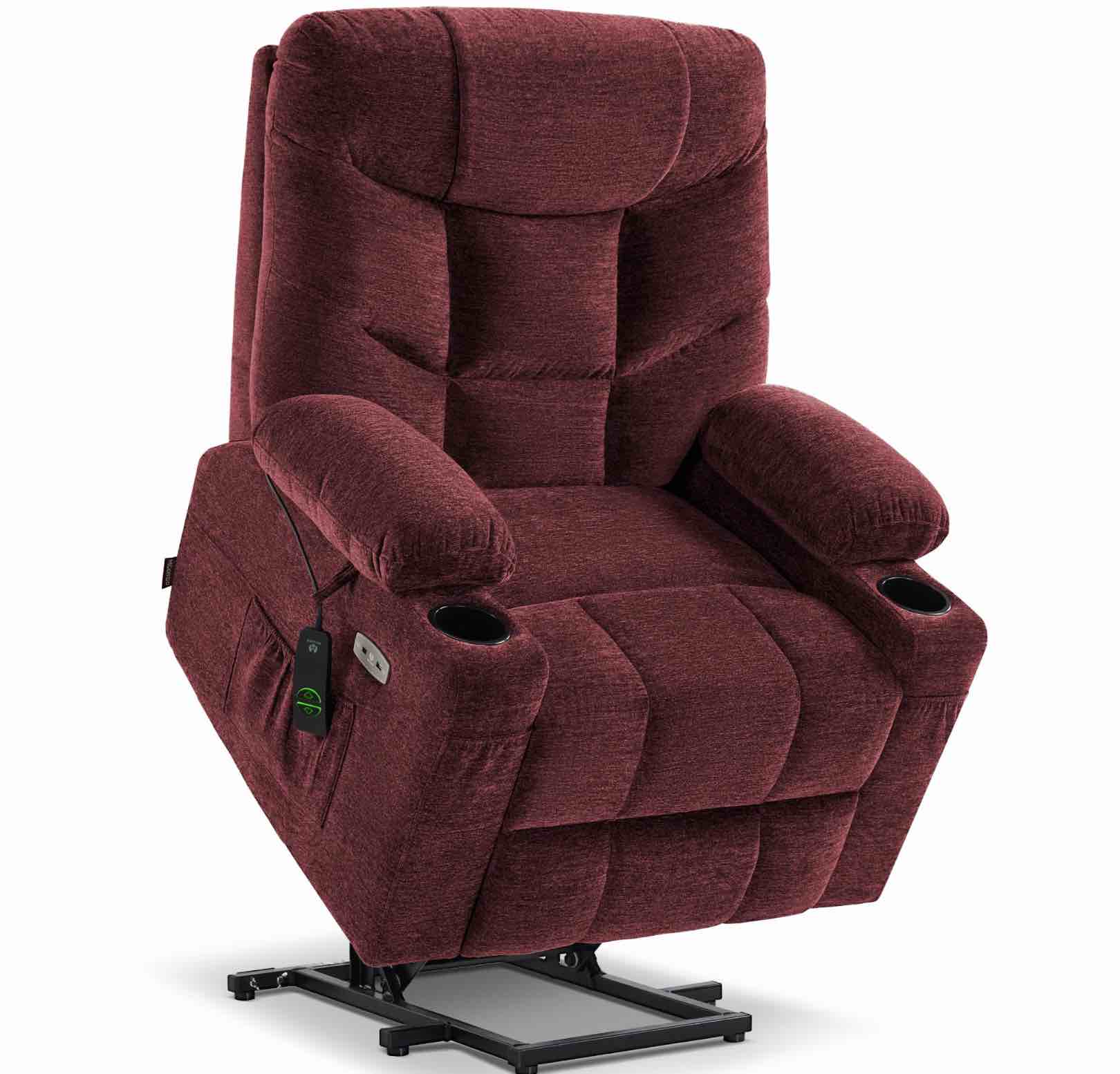 (incomplet  box 1 of 2) MCombo Power Lift Recliner Chair with Extended Footrest for Elderly People, Fabric 7281 (Burgundy, Small)