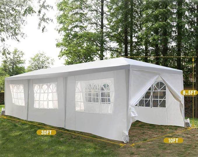 Gazebo Tent 10'x30' Canopy Tent Outdoor Gazebo Canopy Wedding Party Tent with 8 Removable Side Walls, White (10x30ft 8 Removable Sidewalls)