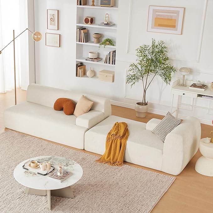 107" Modular Sectional Sofa, Sponge Sofa for Living Room, High Density Sponges Cloud Couch,Modular L-Shape Sofa Couch with Chaise, (Beige) Incomplete a box to pick up