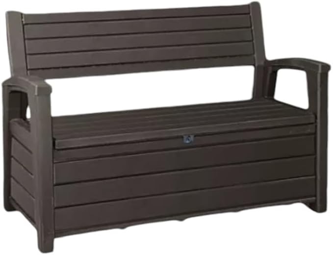 Outdoor Hudson Plastic Storage Bench 60 Gallon, (Non-Brushed Brown)