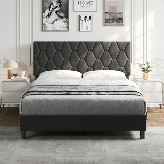 Tilisora Queen  Bed Frame with Headboard, Upholstered Platform Bed with Wood Slat Support, No Box Spring Needed, Easy Assembly, Noise Free, Mattress Foundation, Queen Size( incomplete,box 2 of 2)