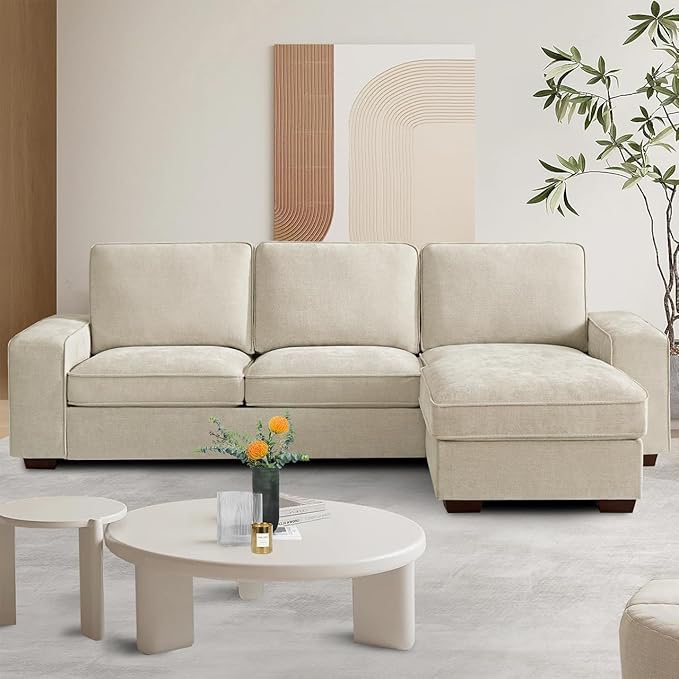 Incomplete, a box to pick up, product similar to the information and image ,PARKOL 99" L-Shaped Sectional Couch with Storage, Sofa with Reversible Chaise, USB Type-C Charging, Chenille Fabric, Removable Cushion Covers, for Small Space, Apartment, Living Room, Beige