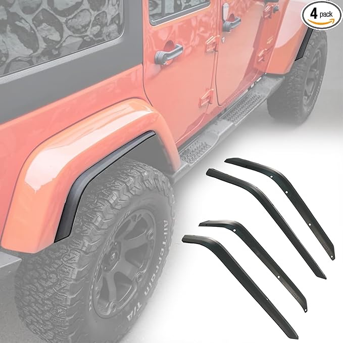 4PCS Fenders Flares Extension for Jeep Wrangler JK JKU 2007-2018 Off-Road Widened Wheel Fenders Flares Extented Style Wheel Arch Mud Guard Flap