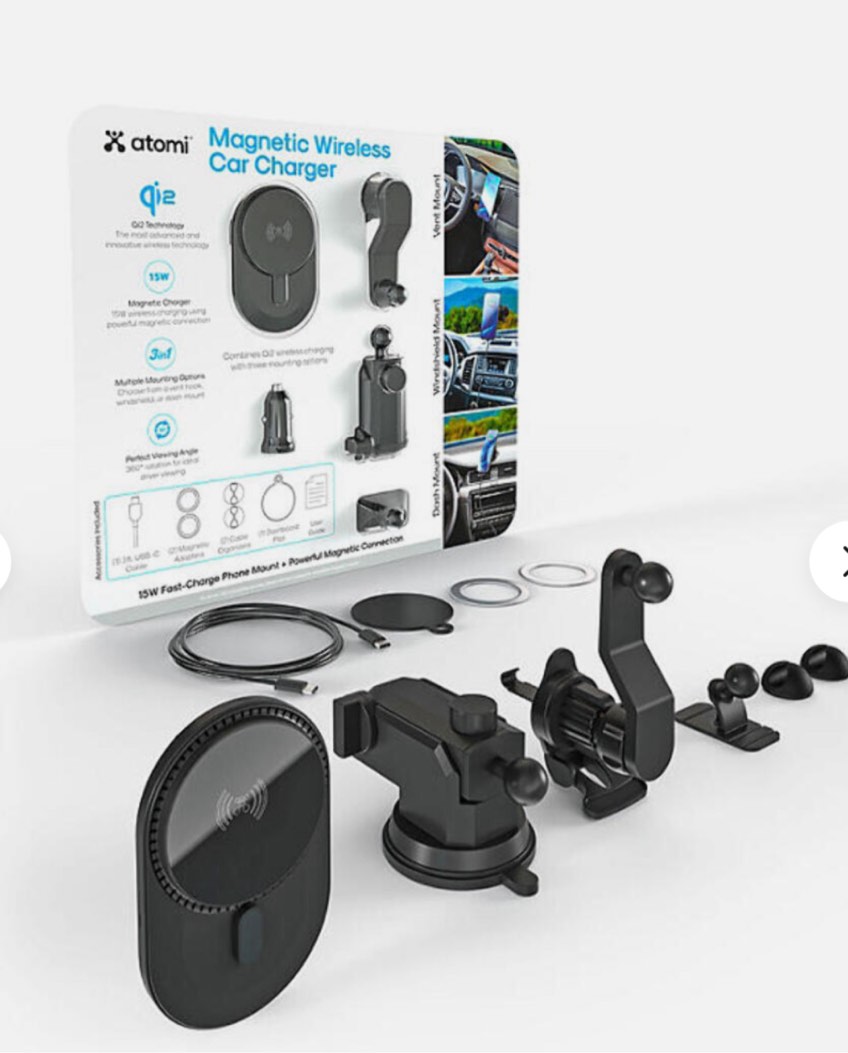 Atomi Qi2 Wireless Car Charging Kit, Three Mounting Options