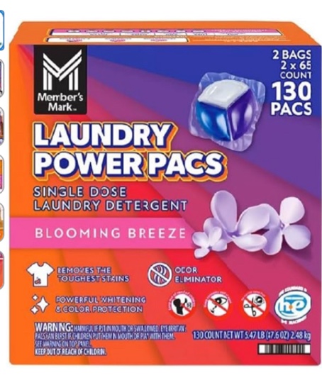 Member Mark Laundry Detergent Power Pacs, Blooming Breeze, 130 ct. (Included Bouns Pocket tissue)
