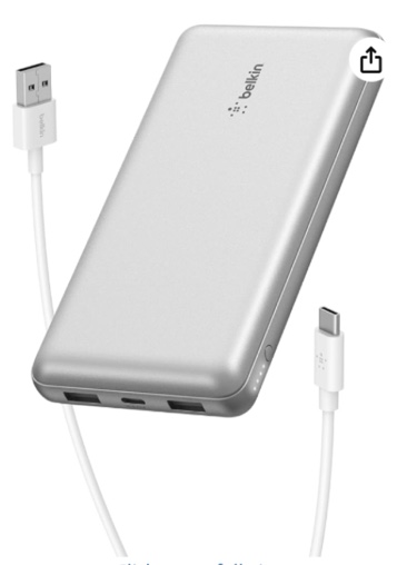 Belkin Portable Charger, 20000 mAh USB C power bank with 1 USB-C port and 2 USB-A ports, 15 W with type C to type A 'cable - iPhone 17, Samsung Galaxy S25, Nintendo Switch 2, Google Pixel 10