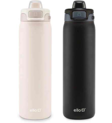 Ello Flip to Fill, Pop to Drink Stainless Steel Water Bottle with Leak-Proof Locking Lid, 22 oz – Reusable Insulated Travel Bottle, Color: Dunes/Charcoal