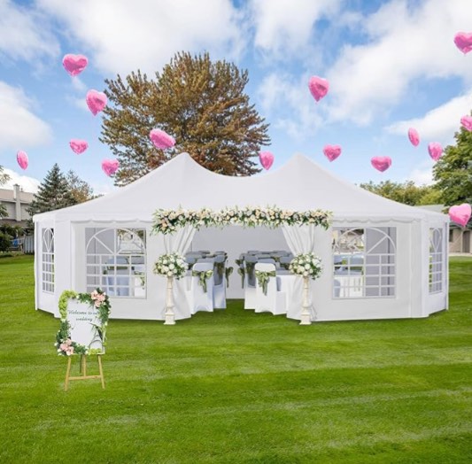 Party Tents 29 X 21 FT Large Outdoor Party Tent Heavy Duty Tent with 2 Doors and 8 Windows White Party Tent Large Tents for Weddings Outside Events Double Pointed Top Design Party Canopy Tent