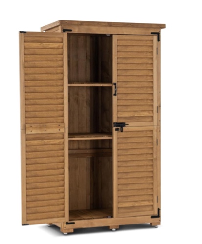 MCombo Outdoor Storage Cabinet, Garden Storage Shed, Outside Vertical Shed with Lockers, Outdoor 63 Inches Wood Tall Cabinet for Yard and Patio 0870 (Natural