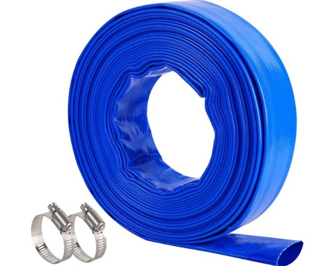 Pool Backwash Hose Blue Heavy Duty Reinforced PVC Lay Flat Water Discharge Hose for Swimming Pool Filter Pump,with 2 Clamp