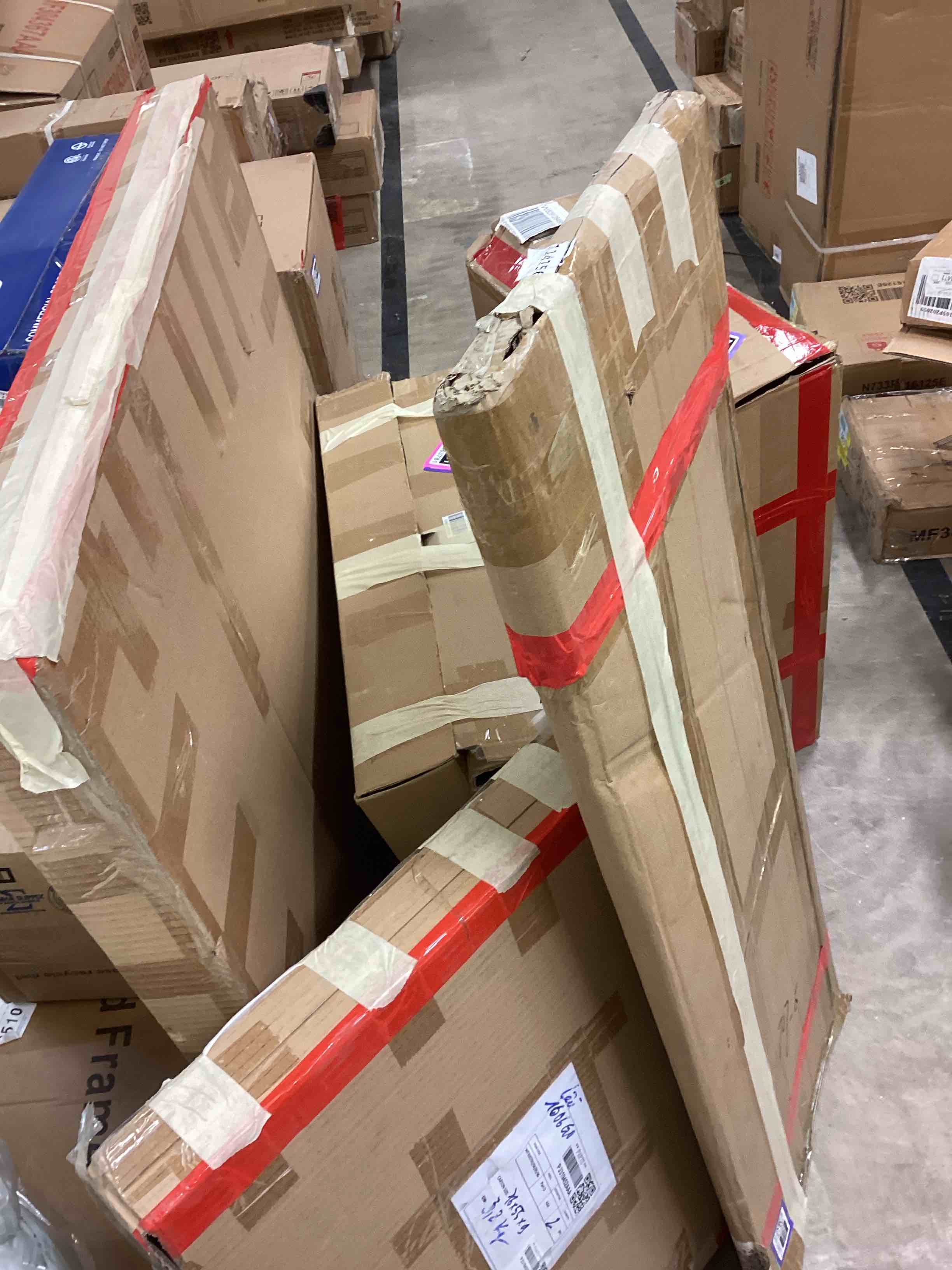 6 boxes to pick up, assorted of different items, wooden pieces for furniture, etc.