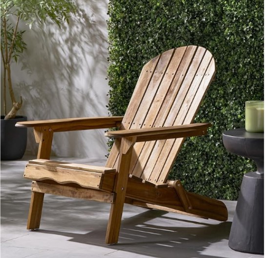 Folding Adirondack Chair, Weather Resistant Wood Patio Chair, Outdoor Lounge Chair for Backyard, Garden, Patio, Porch, Pool, Natural Stained