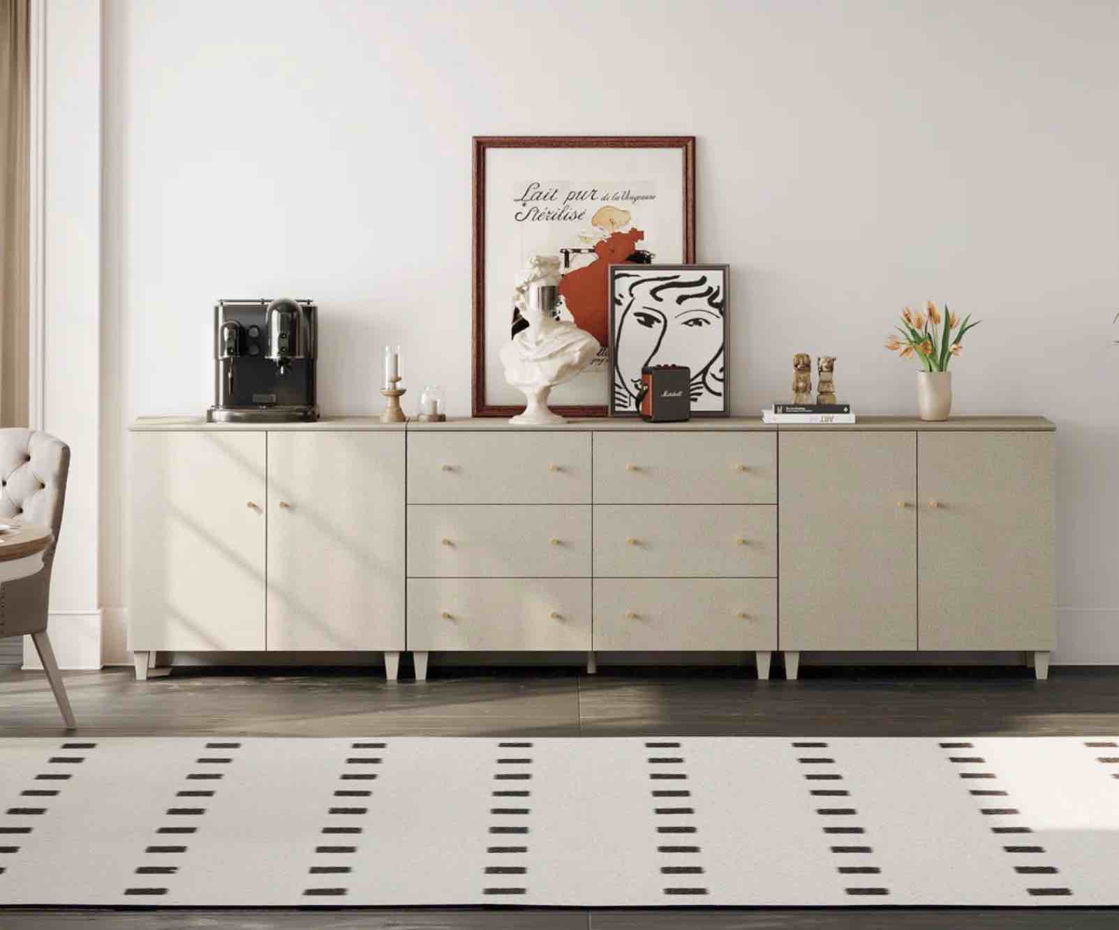 Lysiane 3- in -1 sideboard buffet cab (Two boxes to pick up) Beige color, complete