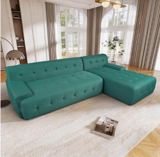 Modern Large L-Shaped Modular Sectional Sofa, Minimalist Style Convertible Corner Couch, 2-Piece Set with Free Combinations, Suitable for Living Rooms, Apartments and Lounges complete (Two boxes to pick up)Green color