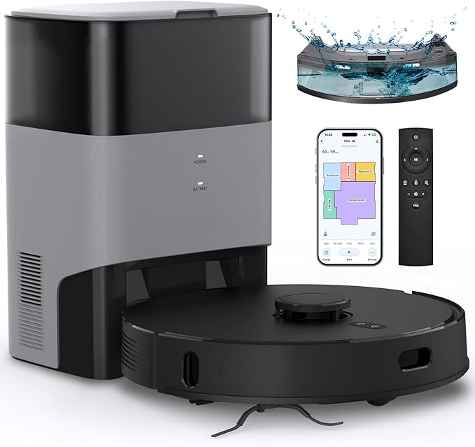 AIRROBO Robot Vacuum and Mop Combo, Self-Emptying, 60-Day Capacity, Schedule, 180mins Runtime, Home Mapping, Wi-Fi/App/Alexa/Remote, Robotic Vacuum Cleaner for Pet, Hard Floors, Carpet