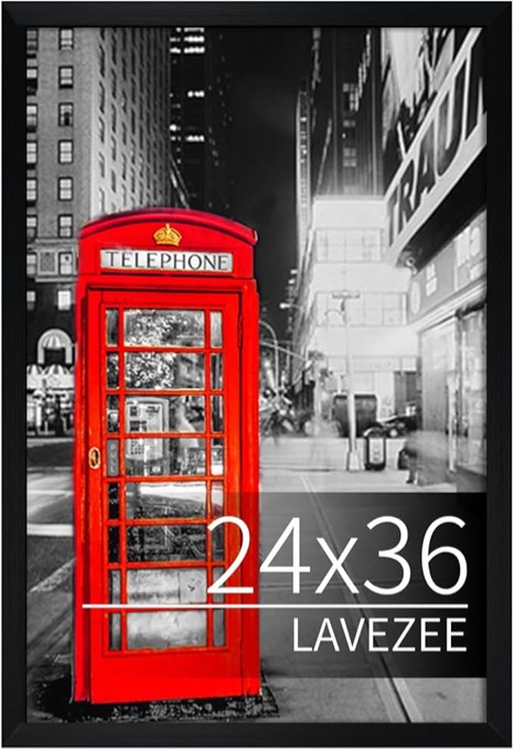 Lavezee 24x36 Poster Frame Black Display 24 x 36 Inch Photo Picture Frame for Wall, Pack of 1