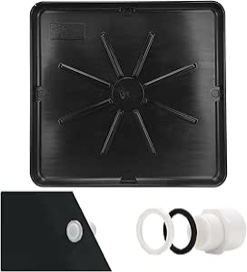 Heavy Durable Plastic Washing Machine Drain Pan Size 30X32 Including 1" Drain Fittings (Black)