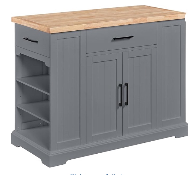 Yaheetech Rolling Kitchen Island with Thicker Rubberwood Countertop, Kitchen Cart on Hidden Wheels with 3 Drawers & Open Shelves, Storage Cabinet w/Inner Adjustable Shelves for Dining Room, Dark Gray