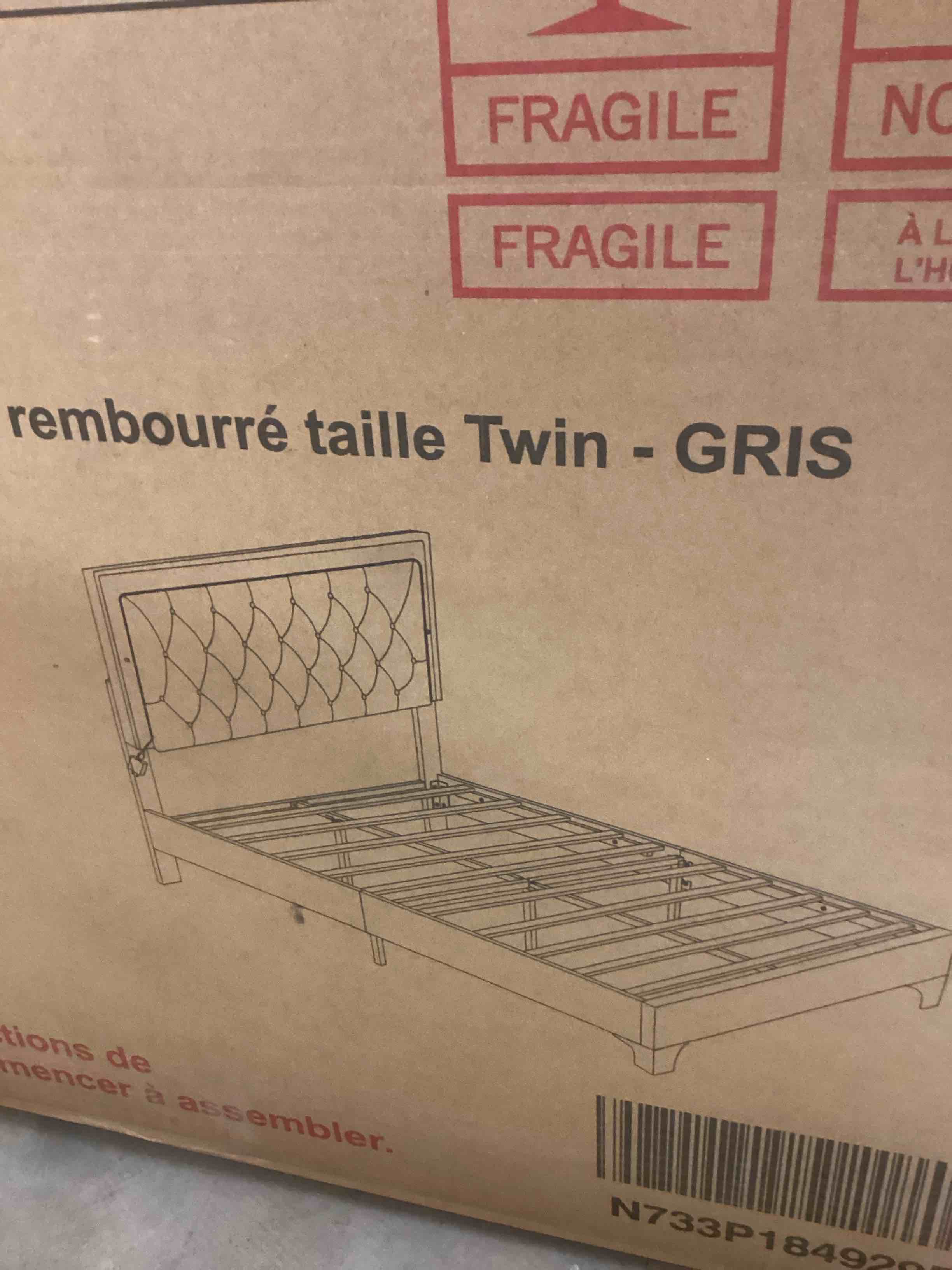 Twin size upholstered bed ,incomplete color Grey