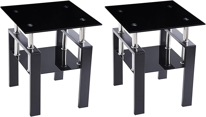 Set of 2 modern square coffee tables, tempered glass side tables for living room, contemporary black tea tables of 17.72 x 17.72 x 20.5 inches, nesting tables for spaces más Copiar traducción Agregar a favoritas