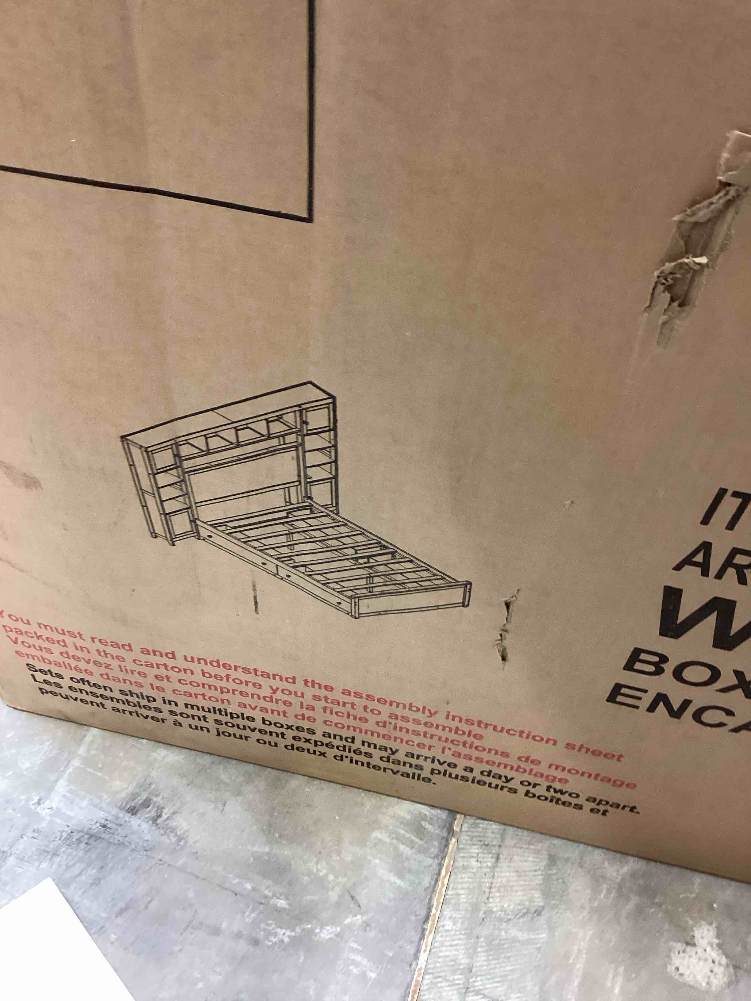 Queen Bed with 4 Drawers and Bookshelf group-white( incomplete box 1 of 3)