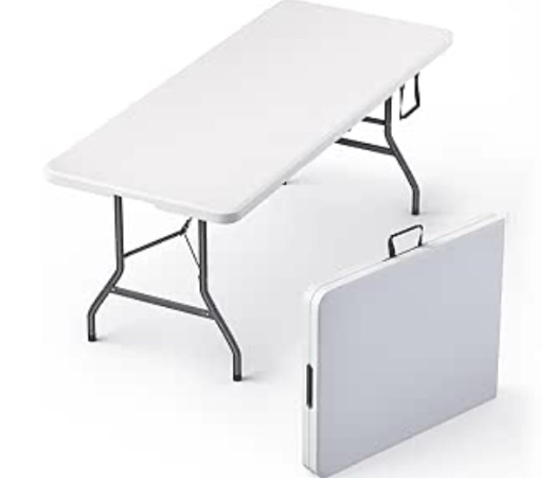 (94.5 in L x 29.9 n w )Foldable Table with Built in Handle & Steel Legs | 6FT Heavy Duty Folding Portable | Perfect for Party, Dining, Wedding, Events, Picnic Indoor, Outdoor, Camping, Utility, Folding