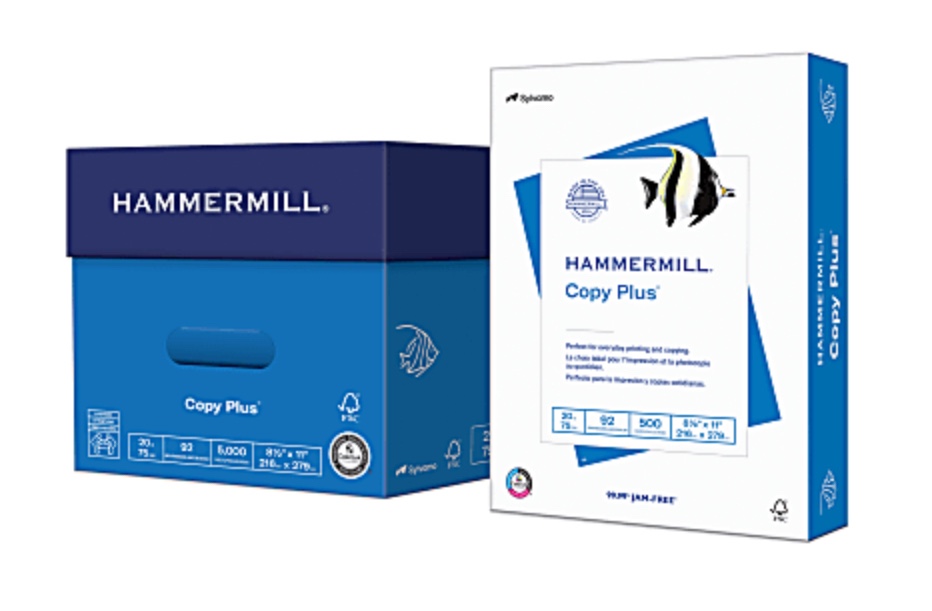 Hammermill® Copy Plus® Copy Paper, 10 Reams, White, Letter (8.5" x 11"), 2,500 Sheets Per Case, 20 Lb, 92 Brightness, FSC® Certified