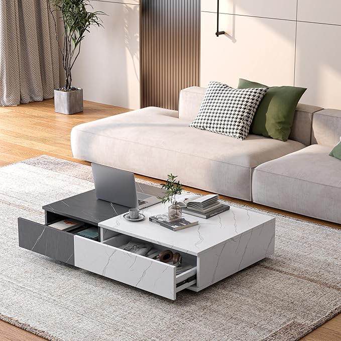 Chic Black and White Coffee Table with Two Convenient Storage Areas