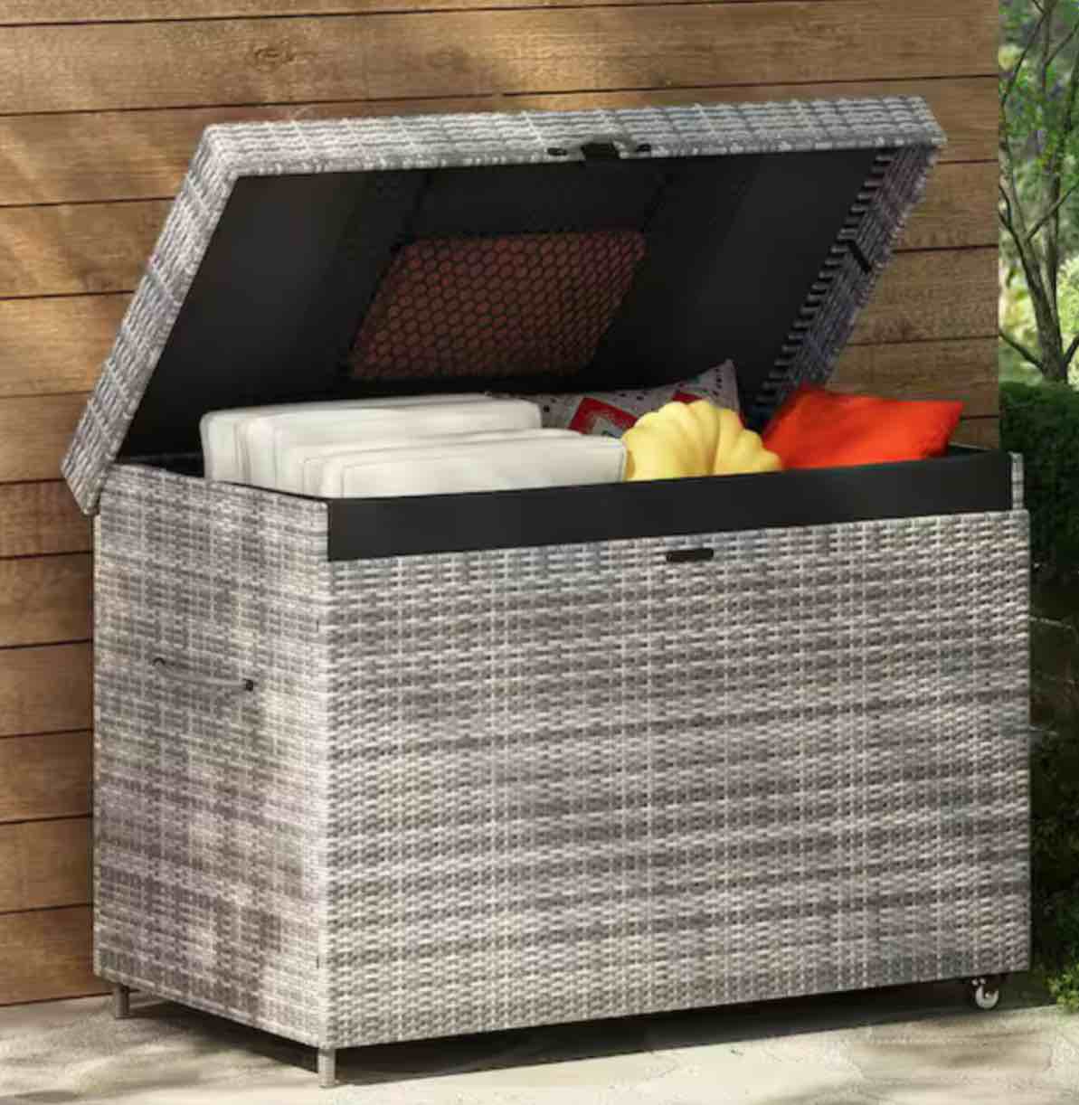 52 in. W x 32 in. D x 38 in. HWicker Outdoor Storage Cabinet, Storage Box with Wheels for Patio, Pool and Garden, Gray