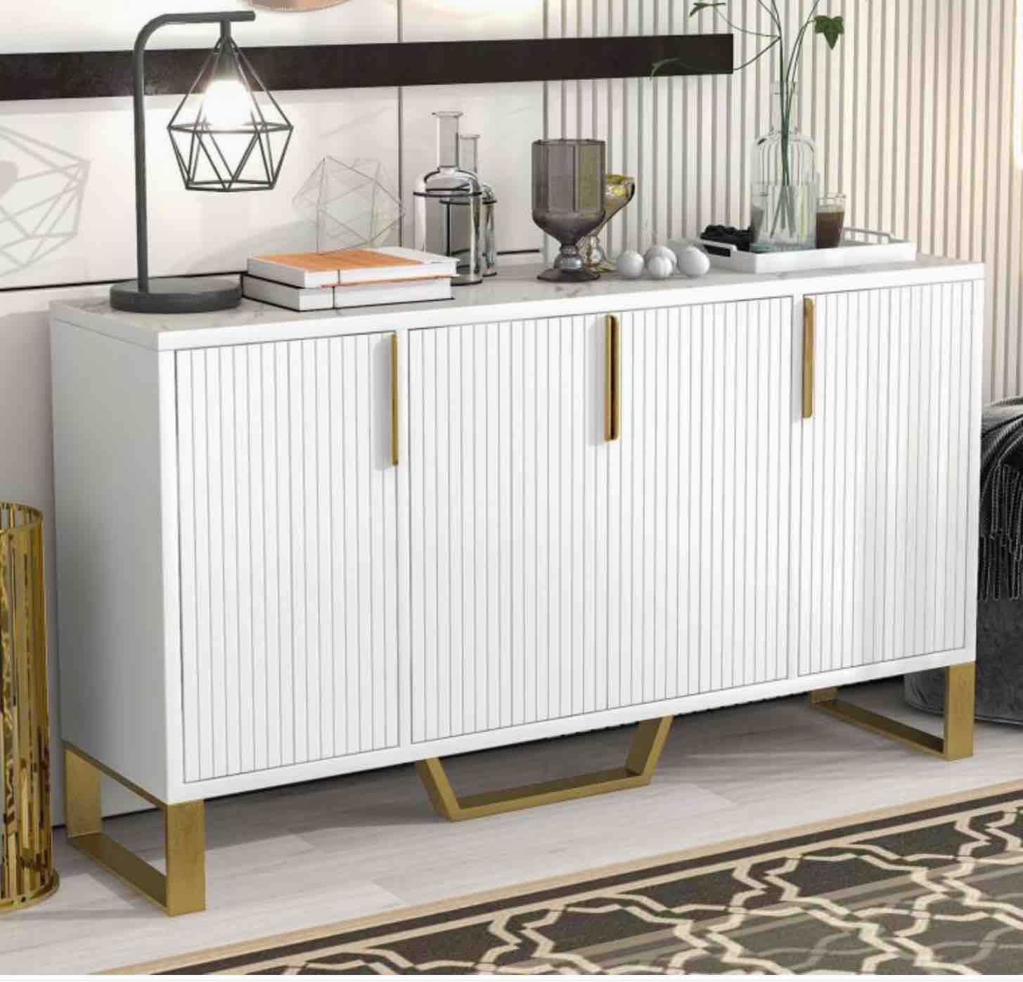 Modern Sideboard w/ 4 Doors (White) FedEx/UPS
