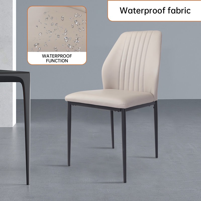 Cotton 35''Modern Faux Leather Dining Chairs with Stable Steel Legs, Upholstered Solid Back Side Chair (Set of 2)beige