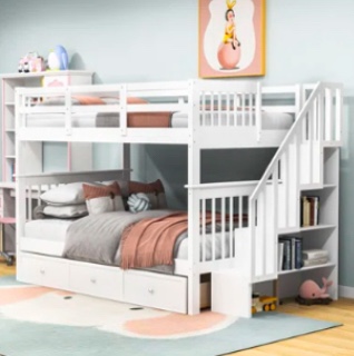 ( incomplete 1 box of 4 ,missing 2/4,3/4,4/4.)Full/ full bunk bed with drawer- white 