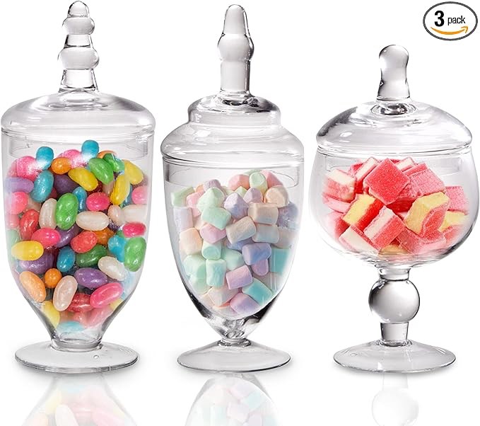 Candy Jars Clear Glass Apothecary Bowls - Set of 3 - Wedding Candy Buffet Containers (Medium)